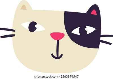 Adorable hand drawn cat face illustration showcasing cartoon style. Vector Illustration.