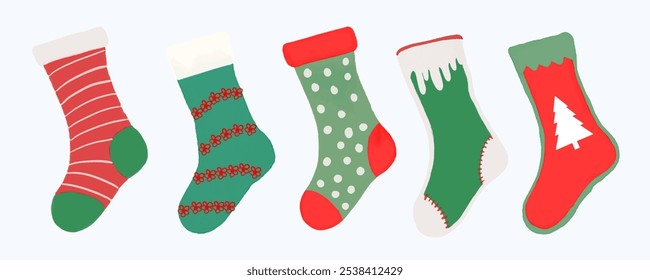 Adorable hand drawn Christmas sock in watercolor, perfect for holiday decor and seasonal projects. This festive stocking illustration captures the spirit of Christmas with warm colors.