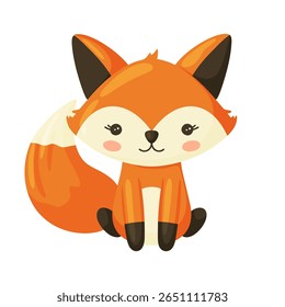 Adorable hand drawn doodle illustration of a cute baby fox sitting with characteristic orange and white fur. Charming digital artwork perfect for childrens books, animal themed designs, nursery decor,
