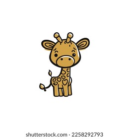 Adorable Hand Drawn Giraffe, A cute and whimsical illustration of a giraffe with a unique personality, perfect for children's rooms, baby nurseries, or animal lovers.