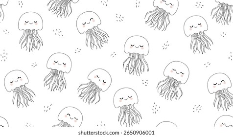 Padrão de águas-vivas desenhadas à mão adorável para crianças decoração infantário vida oceano subaquática criaturas design