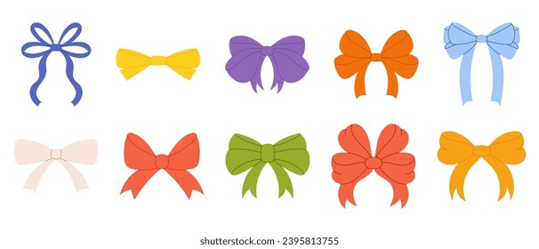 Adorable Hand Drawn Ribbon Bows in a Simple, Organic, and Modern Flat Style. Ideal for Chic Decorations. Big Set of Bowties for Your Design Needs.