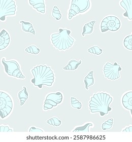  Adorable hand drawn seashells, sea spa seamless vector pattern. Beautiful nautical design elements, prints and patterns.