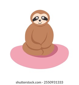 Adorable hand drawn sloth sloth sitting in lotus yoga pose. Hand drawn funny tropical bear cartoon
