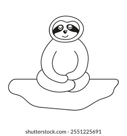 Adorable hand drawn sloth sloth sitting in lotus yoga pose. Hand drawn doodle funny tropical bear