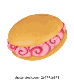 Adorável ilustração vetorial desenhada à mão de bolinho de creme de sobremesa italiano. Estes pães macios e doces são perfeitos para promoções, menus de café, sobremesas italianas e qualquer design dedicado à assadura caseira.