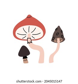 Adorable hand drawn vector mushroom illustration set.