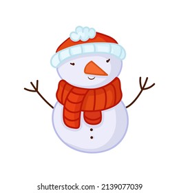 Adorable hand drawn winter snowman. Isolated on white background winter pattern for textile prints, kids poster, cute stationery.