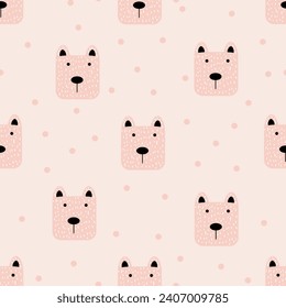 Oso de mano adorable con patrones de dibujos animados - Diseño de estilo plano sin inconvenientes para decoración de guardería y textil