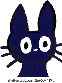 Adorable cara de gato negro dibujado a mano con ojos grandes