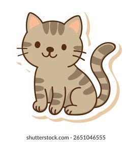 Adorável gatinho cinza desenhado à mão em tons pastel macio com características kawaii.