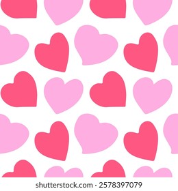 Adorable hand-drawn heart seamless pattern. Charming backdrop, ideal for Valentine's Day and other romantic occasions. Suitable for textiles, wrapping paper, wallpapers, and banners. Vector artwork