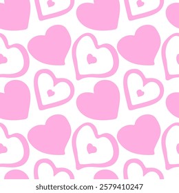 Adorable hand-drawn heart seamless pattern. Charming backdrop, ideal for Valentine's Day and other romantic occasions. Suitable for textiles, wrapping paper, wallpapers, and banners. Vector artwork