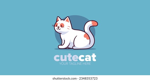 Ilustración Adorable De La Mano: Logo de caricaturas de gatos blancos adecuado para cada categoría: tienda de mascotas, tienda de mascotas, juguetes, comida y más