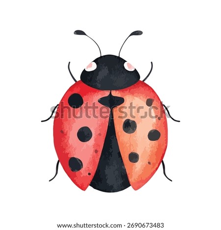 Adorable hand-drawn ladybug with vibrant red wings, perfect for children's books, educational content, and cheerful nature themes.