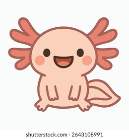 Adorable and happy axolotl cartoon character in kawaii style. Vector illustration with clean lines and pastel colors. Perfect for children's designs, stickers, t-shirts, greeting cards, and educationa