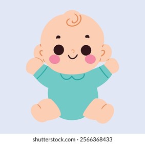 Adorable Happy Baby in Teal Onesie Infant Illustration Cute Cartoon Child