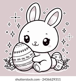 Adorable happy bunny holding easter egg sticker.