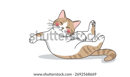 Adorable happy cat lying on its back enjoying life with a playful expression perfect for pet-themed designs