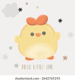 Adorable Happy Chick Watercolor Vector
