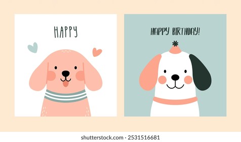 Adorable Happy Dogs Vector Illustrations for Birthday Cards and Celebrations