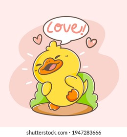 Adorable Happy Duck Premium Postcard Doodle Vector Illustration