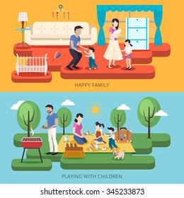 adorable happy family time concept in flat style 