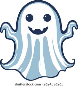 Adorable happy ghost. Cartoon character. Vector illustration. Cute friendly ghost. Halloween design.