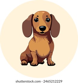 Adorable happy looking smiling teckel sitting in a the middle perfect circle dachshuns dakkel sausagedog