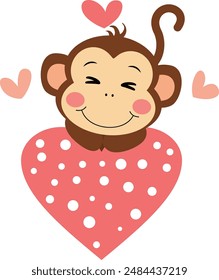 Adorable happy monkey with heart