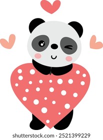 Adorable happy panda with heart