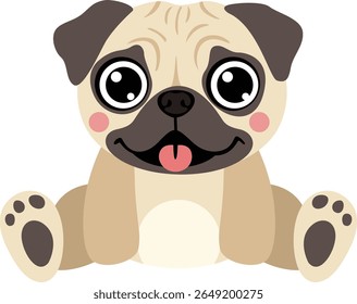 Adorable Happy Pug Puppy Sitting Down