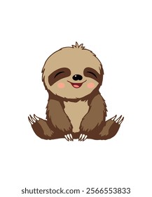 Adorable Happy Sloth Cartoon Illustration, Happy sloth illustration,