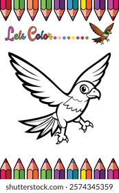 Adorable Hawk Coloring Page for Kids - Fun and Printable Cartoon Bird Outline for Creative Learning