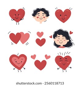 Adorable heart characters. A set of cute heart silhouettes.