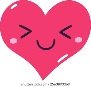 Adorable heart icon with a playful smiling face. Vector Illustration.