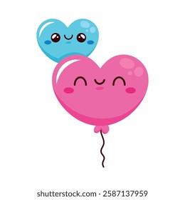 Adorable heart shaped pink balloon with happy kawaii expression