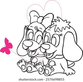 Adorable and heartwarming "Couple Dog T-Shirt Design" featuring two cute dogs in a loving pose with Valentine-inspired elements. Ideal for creating trendy t-shirts, hoodies etc. for pet lovers.