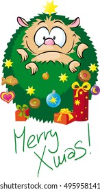 adorable hedgehog dressed as a Christmas tree - vector illustration