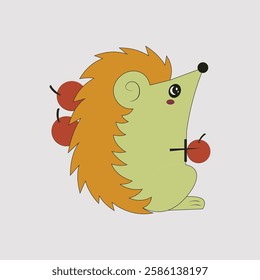 Adorable Hedgehog holding cherries vector illustration