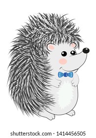 Adorable hedgehog in modern flat style. Cool little gray hedgehog in cartoon style wearing. cartoon emoticon pattern toy.