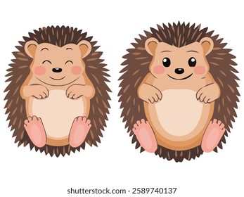 Adorable Hedgehog Set Cute Forest Animal Spiny Mammal on Two Legs Flat Vector Illustration