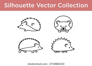 Bezaubernde Igel Silhouetten in einer Vektorsammlung, perfekt für Kinderdesigns und Tierthemen.