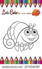 Adorable Hermit Crab Coloring Page for Kids - Fun and Printable Cartoon Marine Animal Outline for Learning