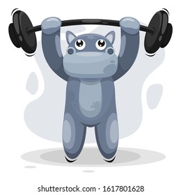 ADORABLE HIPPO WITH BARBELLS MASCOT CARTOON VECTOR