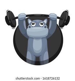 ADORABLE HIPPO WITH BARBELLS MASCOT CARTOON VECTOR