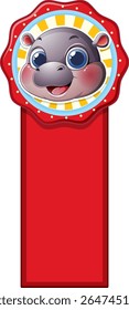 Hipopótamo adorável em um marcador vermelho vibrante
