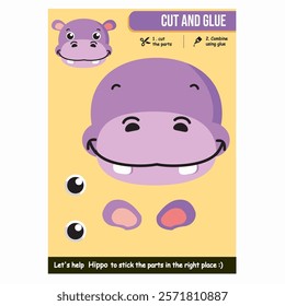 Adorable hippo paper cutout game for children with colorful vector design