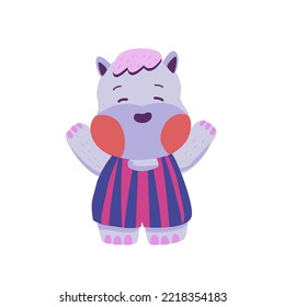 adorable hippo standing on a white background. Happy Animal. Cartoon suitable for, print, sublimation, shirt, postcard, printable, stationery ,kids ,etc.