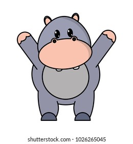 adorable hippopotamus wild animal with hands up